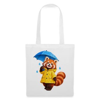 Regenmantel-Rotpanda mit Regenschirm - Stoffbeutel - Weiß - Vorne