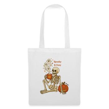 Gruseliger und gemütlicher Halloween-Skelettkaffee - Stoffbeutel - Weiß - Vorne