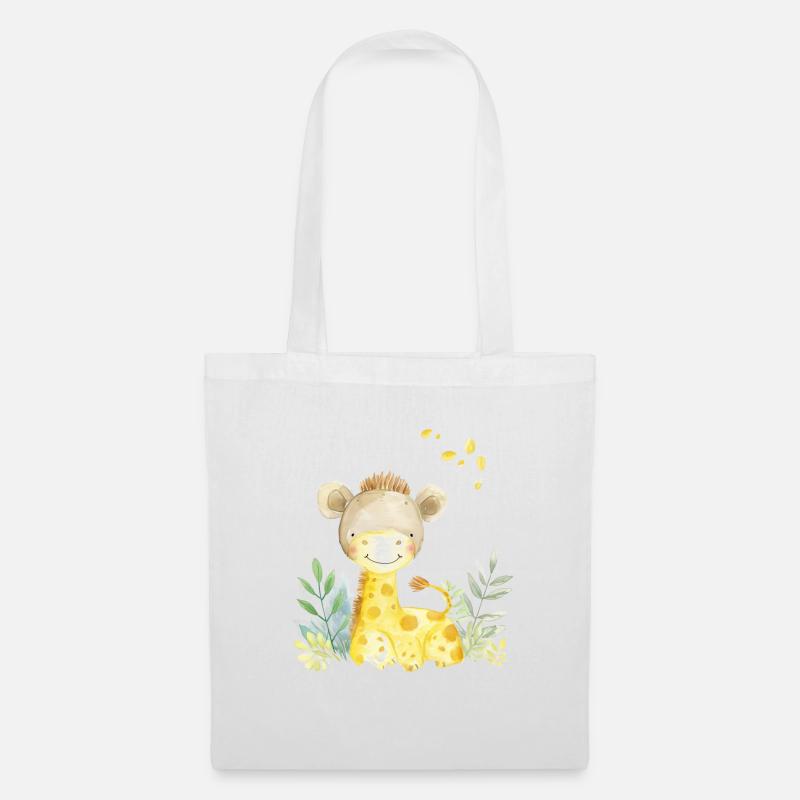 kleine Giraffe, handgemalt - Wasserfarben - Stoffbeutel - Weiß