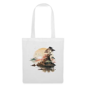 Japanischer Sonnenuntergang - Aquarellillustration - Stoffbeutel - Weiß - Vorne