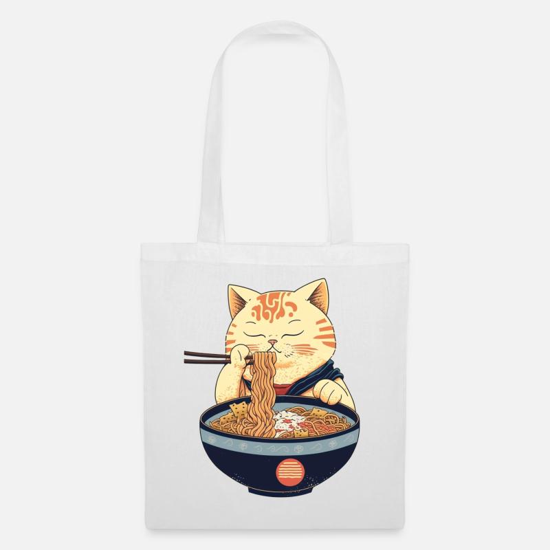 Japanische Katze mit Ramen Nudeln - Stoffbeutel - Weiß