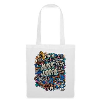 Music Junkie – Retro Musik Collage - Stoffbeutel - Weiß - Vorne