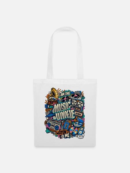 Music Junkie – Retro Musik Collage - Stoffbeutel - Weiß