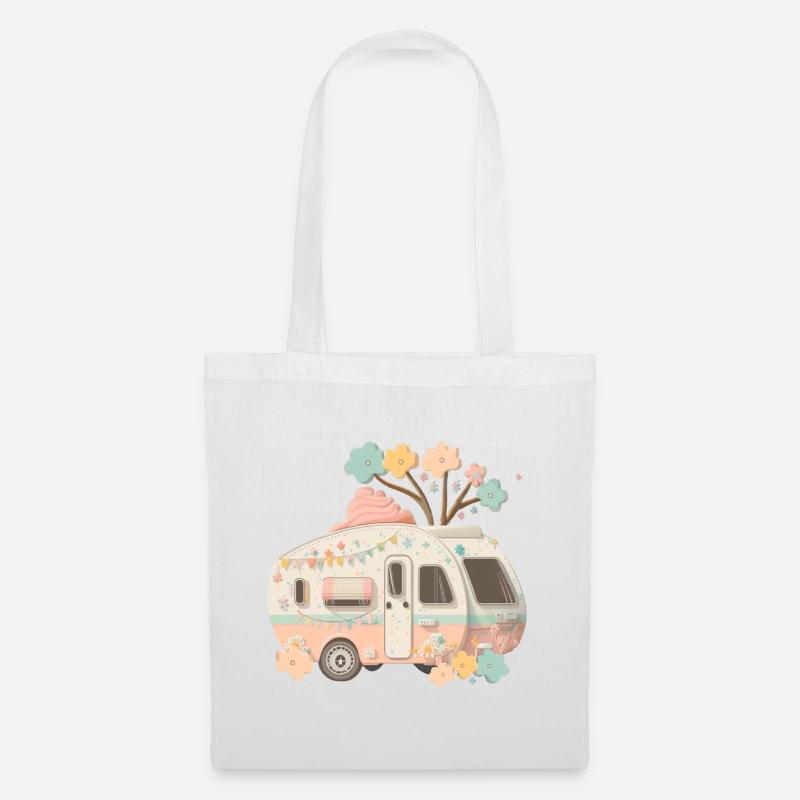 Schöner Retro-Wohnwagen - Stoffbeutel - Weiß