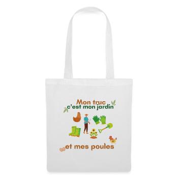 Mon truc c'est mon jardin et mes poules cadeau - Sac en tissu - blanc - Devant