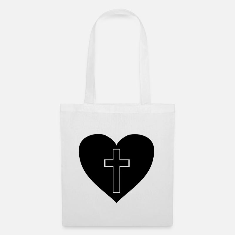 Kreuz in Herz Geschenk Geschenkidee - Stoffbeutel - Weiß