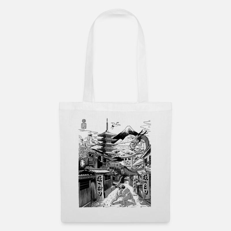 Japanische Straße mit Drache - Stoffbeutel - Weiß