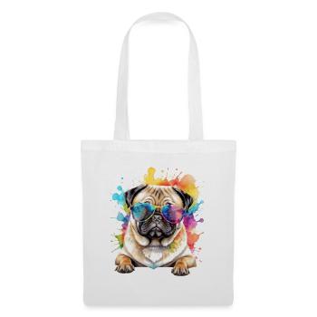 Pug Sunglasses Dog Colorful Funny Design Print - Tote Bag - white - Front