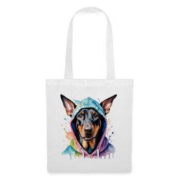Dobermann Hoodie Hund Bunt Lustig Tier Print - Stoffbeutel - Weiß - Vorne