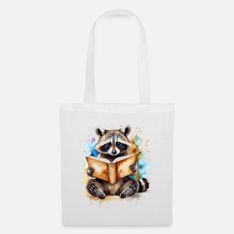 Waschbär Lesen Buch Bunt Tier Design Print - Stoffbeutel - Weiß