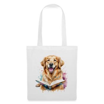 Golden Retriever Chien De Lecture Drôle Design Imprimer - Sac en tissu - blanc - Devant