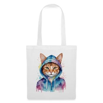 Sweat à capuche de chat coloré drôle animal design imprimé - Sac en tissu - blanc - Devant