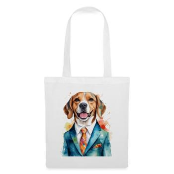 Beagle Anzug Hund Bunt Lustig Tier Design Print - Stoffbeutel - Weiß - Vorne