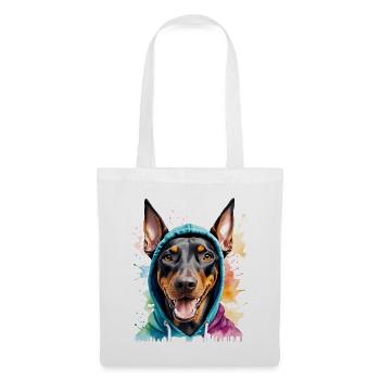 Dobermann Hoodie Hund Bunt Lustig Tier Print - Stoffbeutel - Weiß - Vorne