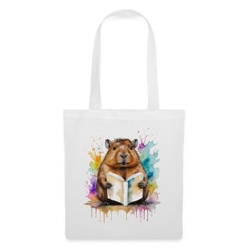 Capybara Reading Book Capy Colorful Animal Design Print - Tote Bag - white - Front