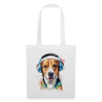 Beagle Kopfhörer Hund Lustig Tier Design Print - Stoffbeutel - Weiß - Vorne