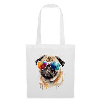 Pug Sunglasses Dog Colorful Funny Design Print - Tote Bag - white - Front