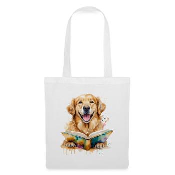 Golden Retriever Chien De Lecture Drôle Design Imprimer - Sac en tissu - blanc - Devant