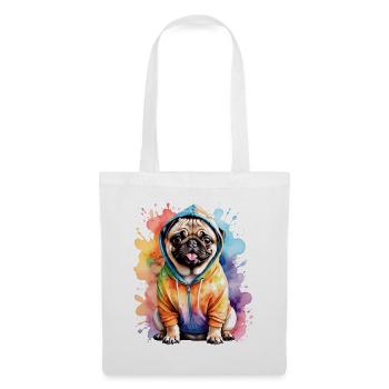 Pug Hoodie Dog Colorful Funny Animal Design Print - Tote Bag - white - Front