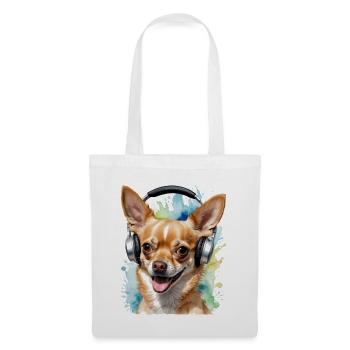 Chihuahua Kopfhörer Hund Lustig Tier Design Print - Stoffbeutel - Weiß - Vorne