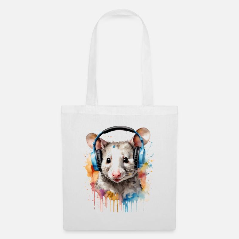 Opossum Kopfhörer Bunt Tier Design Print - Stoffbeutel - Weiß