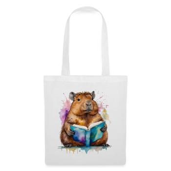 Capybara Reading Book Capy Colorful Animal Design Print - Tote Bag - white - Front