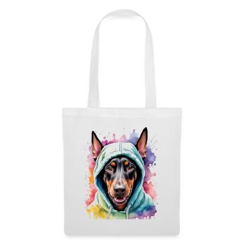 Dobermann Hoodie Hund Bunt Lustig Tier Print - Stoffbeutel - Weiß - Vorne