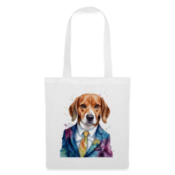 Beagle Anzug Hund Bunt Lustig Tier Design Print - Stoffbeutel - Weiß - Vorne