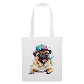 Pug Snapback Cap Dog Colorful Funny Design Print - Tote Bag - white - Front