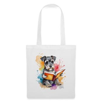 Zwergschnauzer Lesen Hund Lustig Tier Design Print - Stoffbeutel - Weiß - Vorne