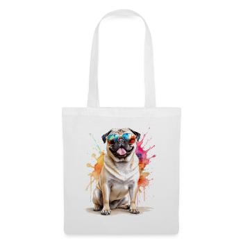 Pug Sunglasses Dog Colorful Funny Design Print - Tote Bag - white - Front