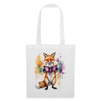 Renard lecture livre Coloré Animal Design Imprimer - Sac en tissu - blanc - Devant