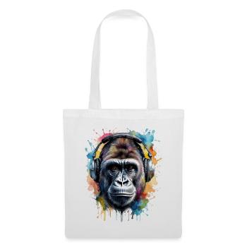 Gorilla Kopfhörer Affe Bunt Tier Design Print - Stoffbeutel - Weiß - Vorne