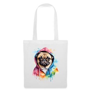 Pug Hoodie Dog Colorful Funny Animal Design Print - Tote Bag - white - Front