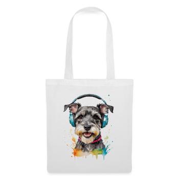 Zwergschnauzer Kopfhörer Hund Lustig Design Print - Stoffbeutel - Weiß - Vorne