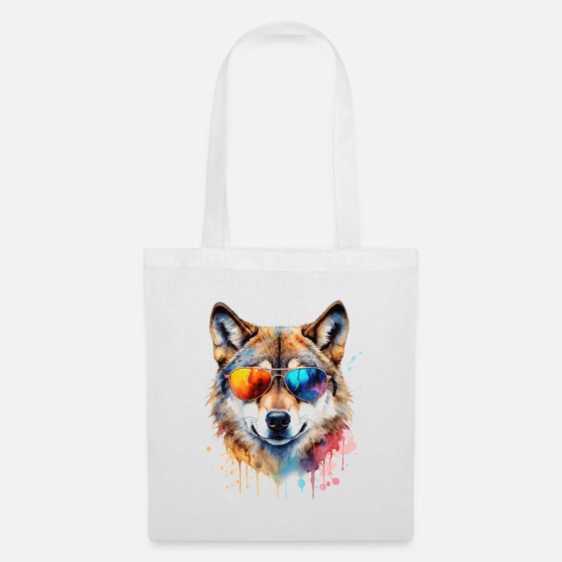 Wolf Sonnenbrille Bunt Tier Design Print - Stoffbeutel - Weiß