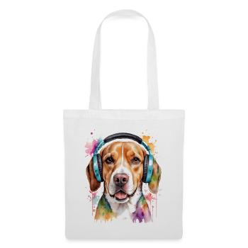 Beagle Kopfhörer Hund Lustig Tier Design Print - Stoffbeutel - Weiß - Vorne