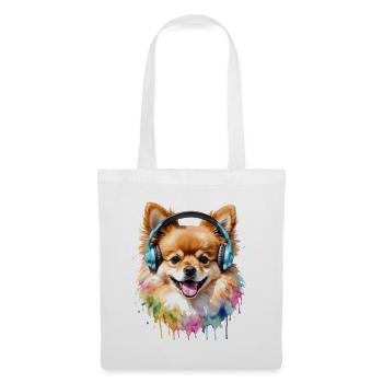 Casque de Poméranie Chien Imprimer - Sac en tissu - blanc - Devant