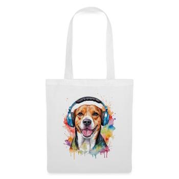 Beagle Headphones Dog Funny Animal Design Print - Tote Bag - white - Front