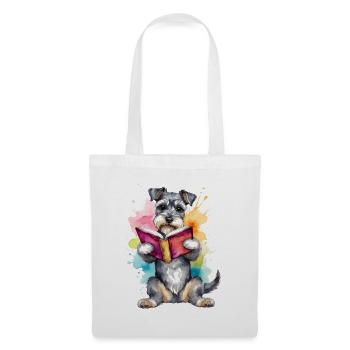 Zwergschnauzer Lesen Hund Lustig Tier Design Print - Stoffbeutel - Weiß - Vorne