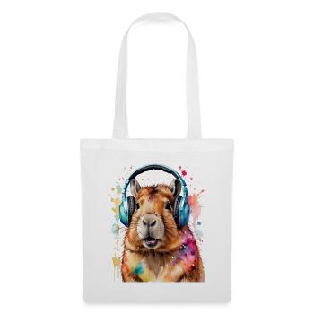 Capybara Kopfhörer Capy Bunt Tier Design Print - Stoffbeutel - Weiß - Vorne