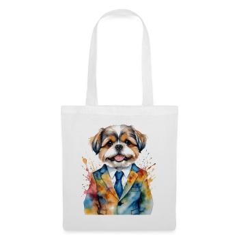 Shih Tzu Anzug Hund Bunt Lustig Tier Design Print - Stoffbeutel - Weiß - Vorne