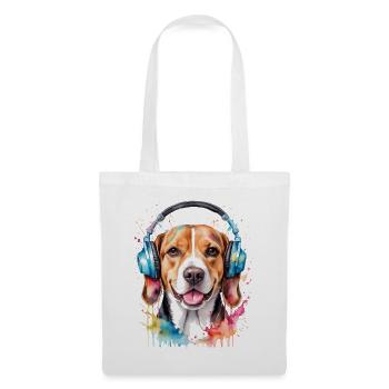 Beagle Headphones Dog Funny Animal Design Print - Tote Bag - white - Front