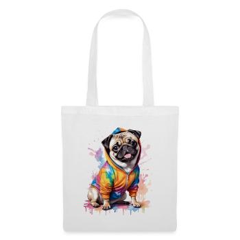 Pug Hoodie Dog Colorful Funny Animal Design Print - Tote Bag - white - Front