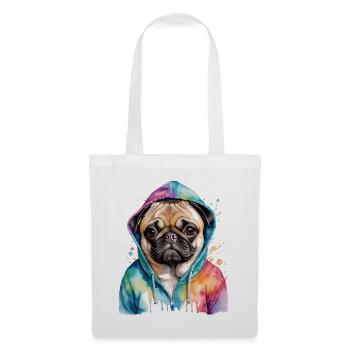 Pug Hoodie Dog Colorful Funny Animal Design Print - Tote Bag - white - Front