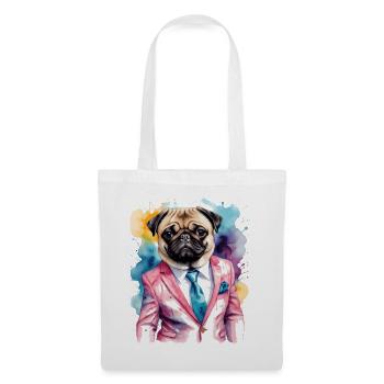 Pug Suit Dog Colorful Funny Animal Design Print - Tote Bag - white - Front