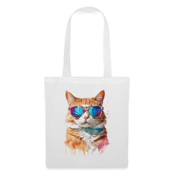 Katze Sonnenbrille Bunt Lustig Tier Design Print - Stoffbeutel - Weiß - Vorne