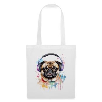Pug Headphones Dog Colorful Funny Animal Design Print - Tote Bag - white - Front