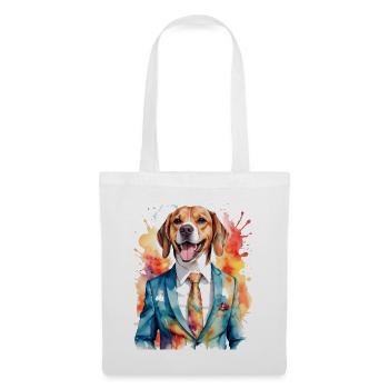 Beagle Anzug Hund Bunt Lustig Tier Design Print - Stoffbeutel - Weiß - Vorne