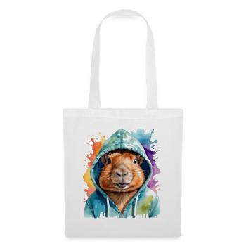 Capybara Hoodie Capy Bunt Tier Design Print - Stoffbeutel - Weiß - Vorne